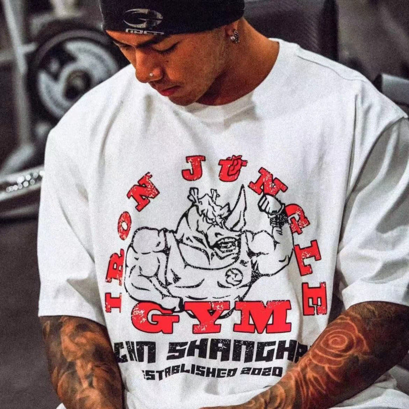 GYM destroys print crew neck T-shirt Plus size sport re