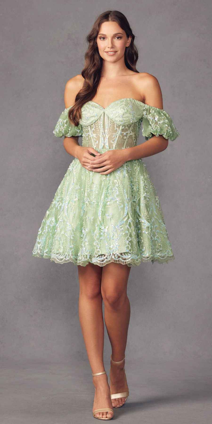 Juliet 891 dress Short Off Shoulder Puff Sleeve Corset Bodice A-Line Dress