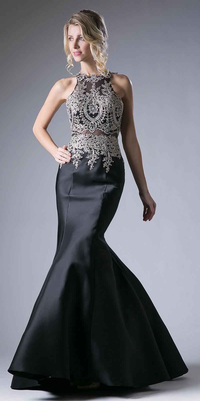 Cinderella Divine 8934 Embroidered Bodice Mermaid Gown Cut Out Back