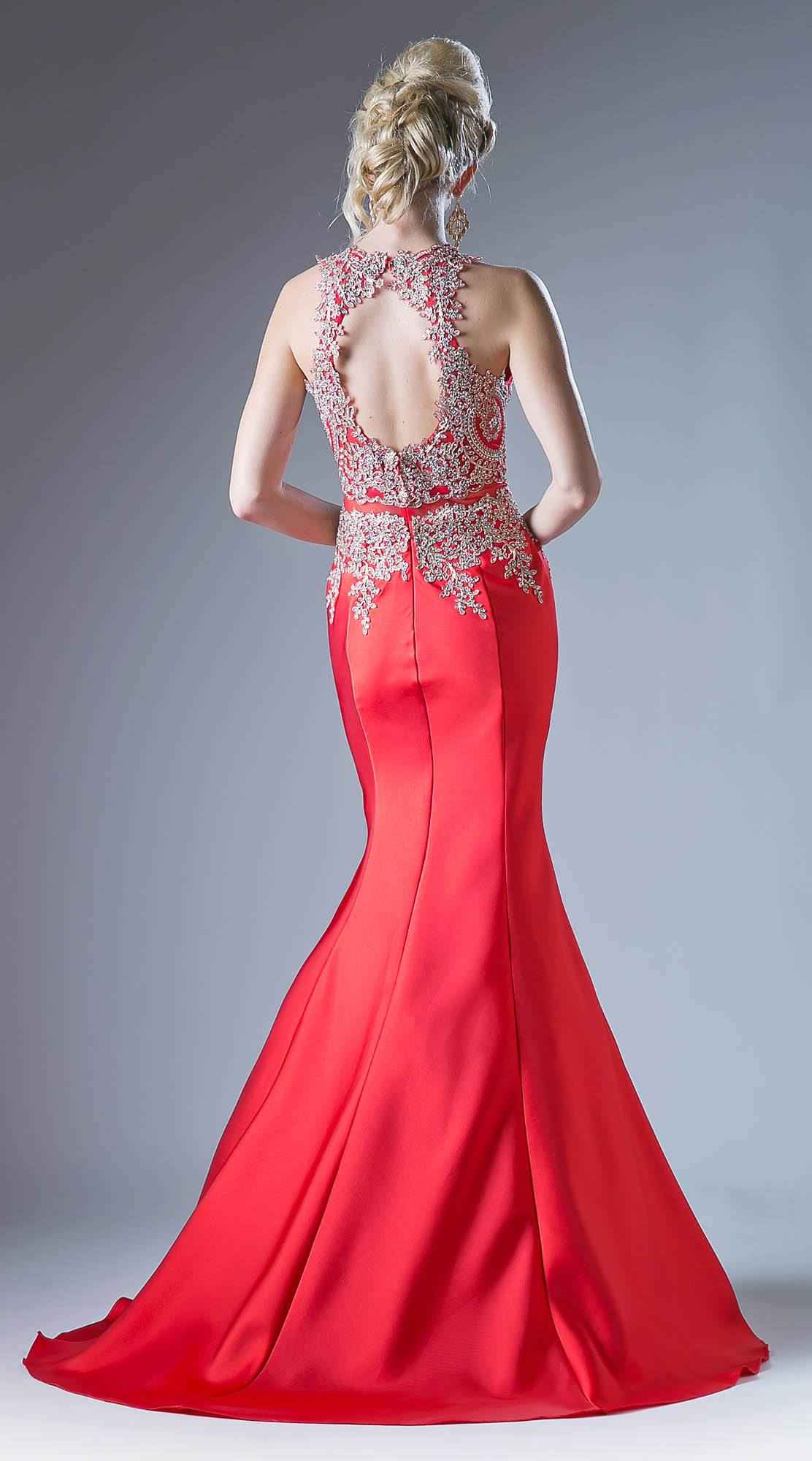 Cinderella Divine 8934 Embroidered Bodice Mermaid Gown Cut Out Back
