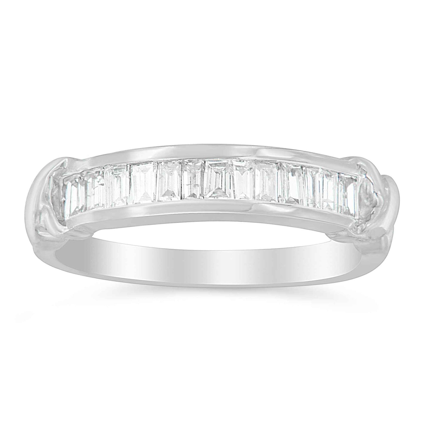 .925 Sterling Silver 1/2 Cttw Baguette Cut Diamond Channel Set X-Station Wedding Ring (H-I Color, I1-I2 Clarity) - Size 6-1/2