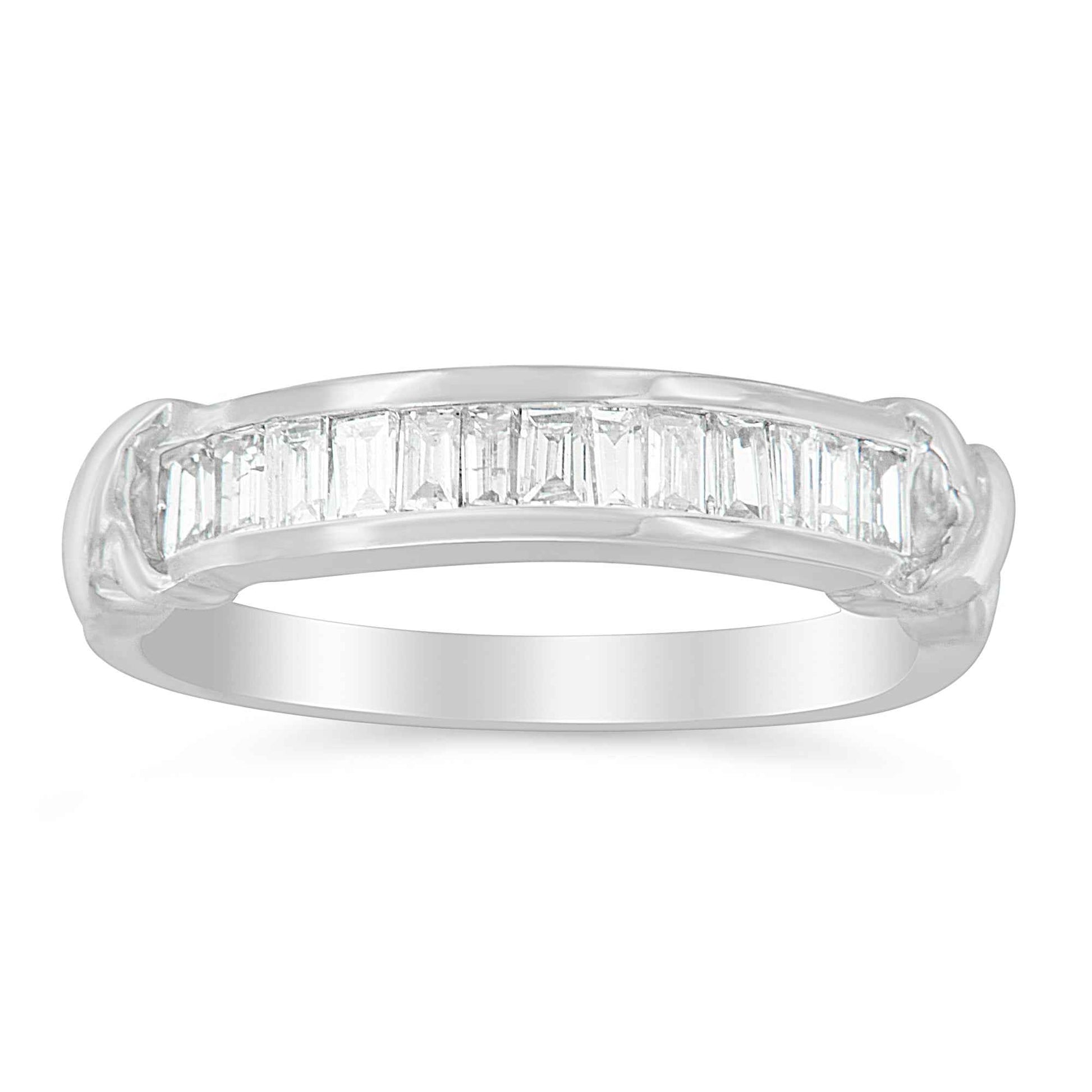 .925 Sterling Silver 1/2 Cttw Baguette Cut Diamond Channel Set X-Station Wedding Ring (H-I Color, I1-I2 Clarity) - Size 6-1/2
