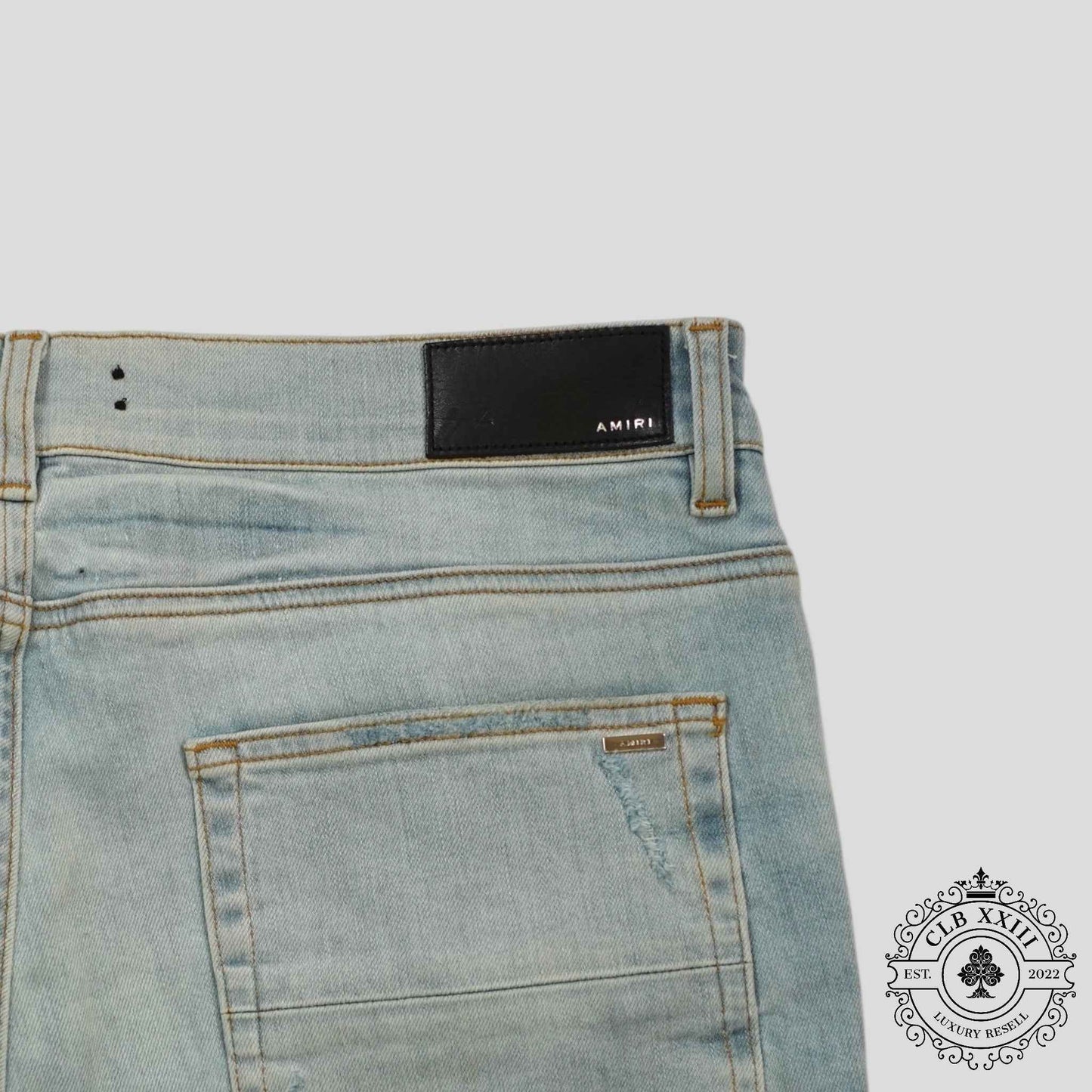 Amiri Watercolor Patch Jeans in Light Wash/Multicolor