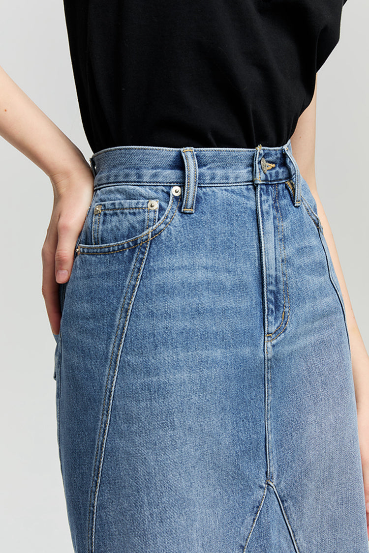 Ocean Wave Denim Skirt HJ821 - JUSTLUXURY
