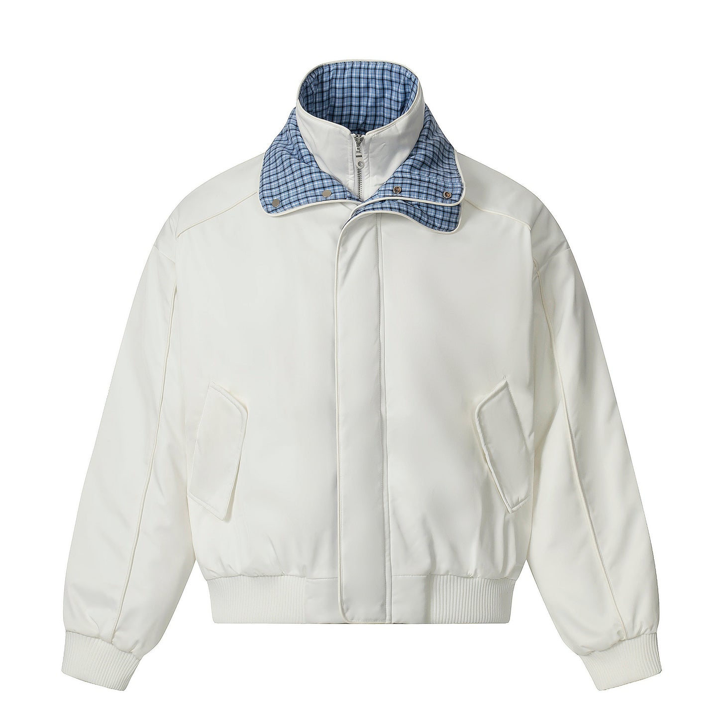Plaid-Lined Patch| Stand Collar Jacket