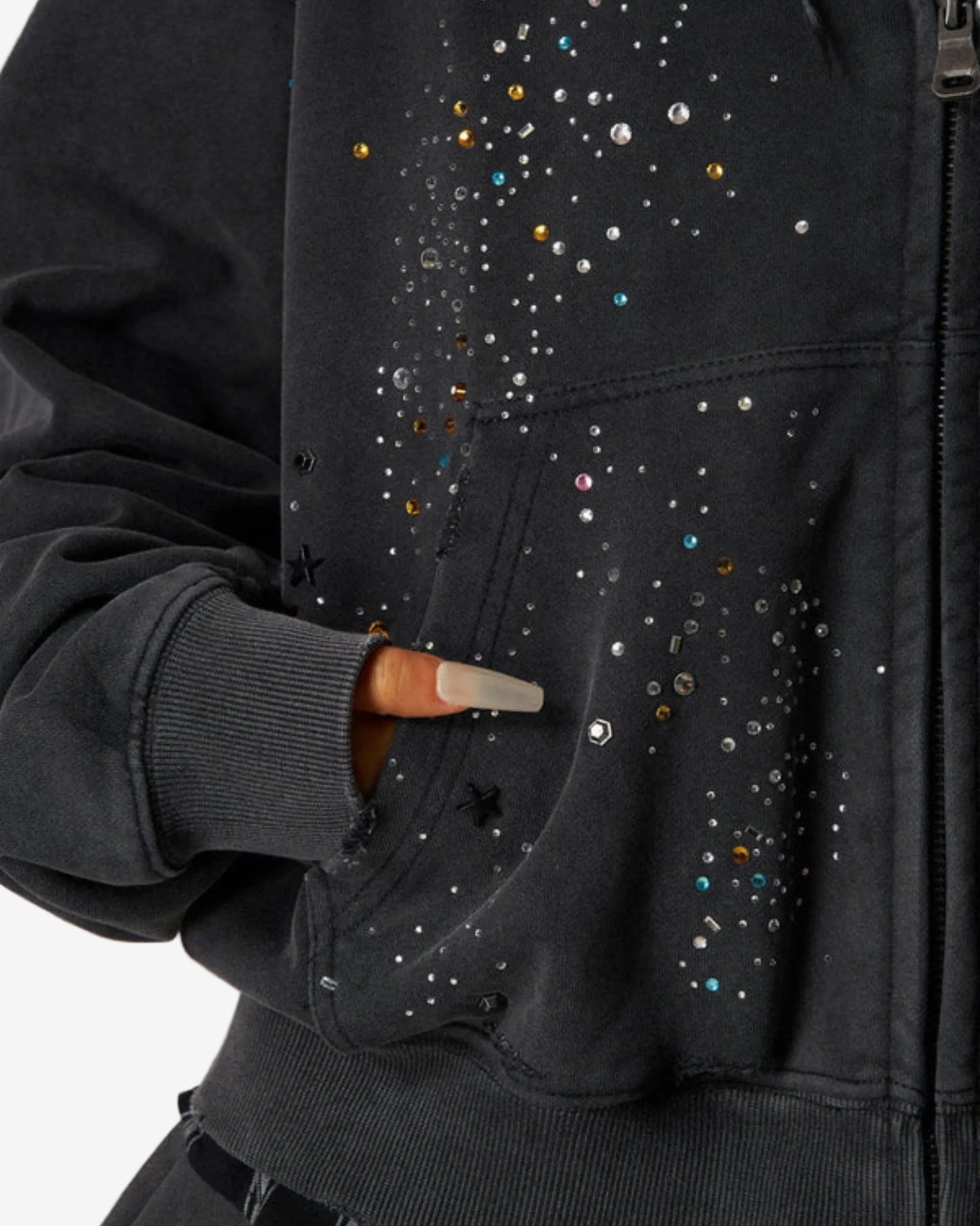 Zip Up Hoodie Rhinestone