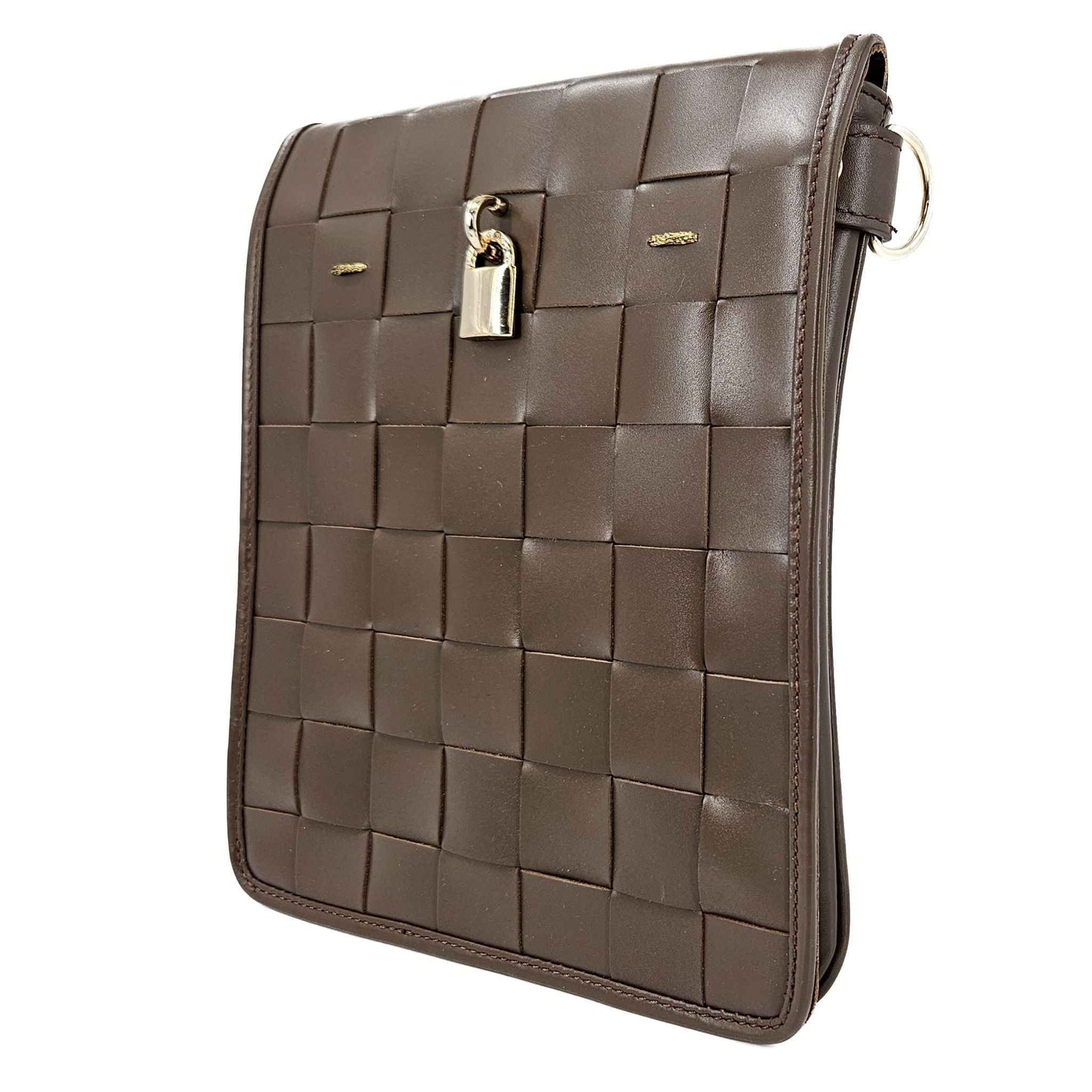 Woven Leather Chocolate Crossbody Bag