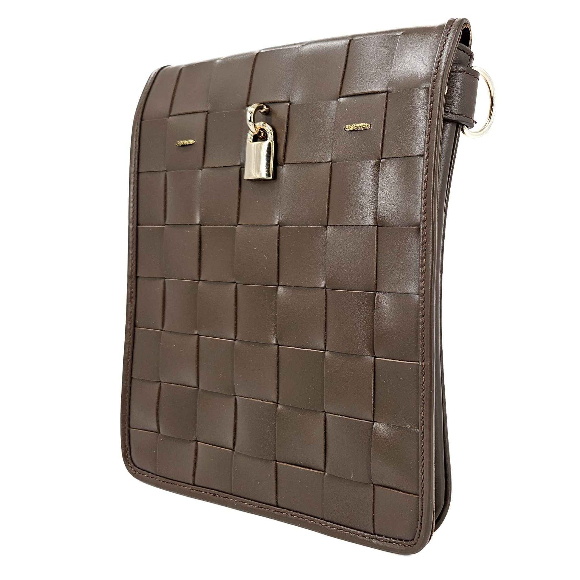 Woven Leather Chocolate Crossbody Bag