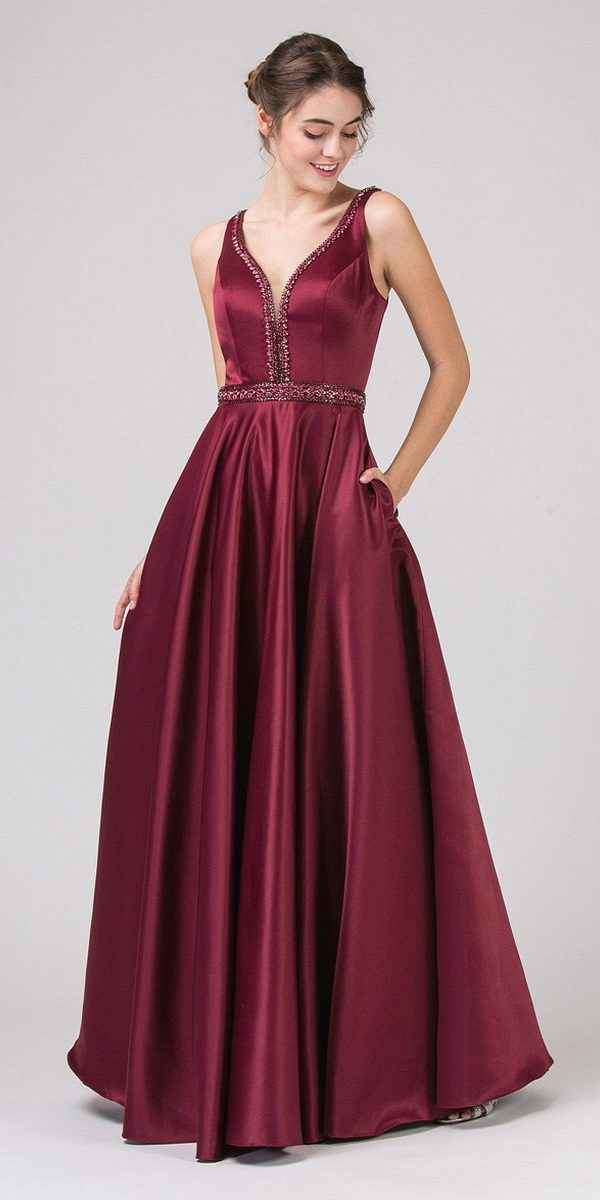 CLEARANCE - Eureka 9010 Embellished Long Prom Dress V-Neck with Pockets (Size L)