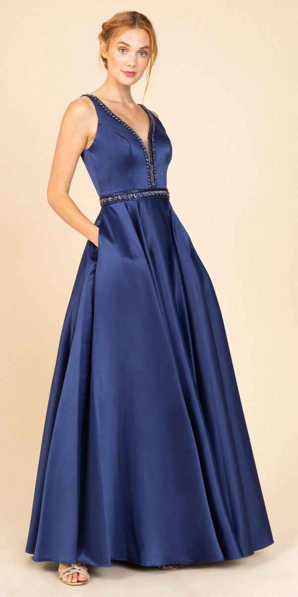 CLEARANCE - Eureka 9010 Embellished Long Prom Dress V-Neck with Pockets (Size L)