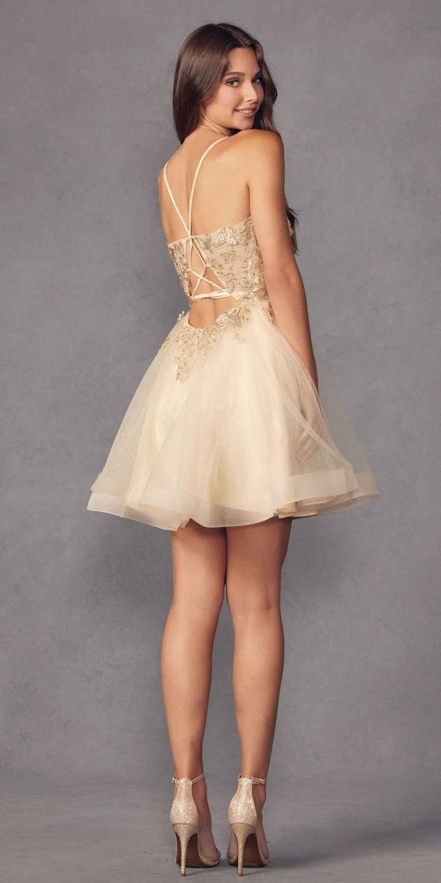 Juliet 902 Short A-Line 3D Butterfly Applique Layered Tulle Gown