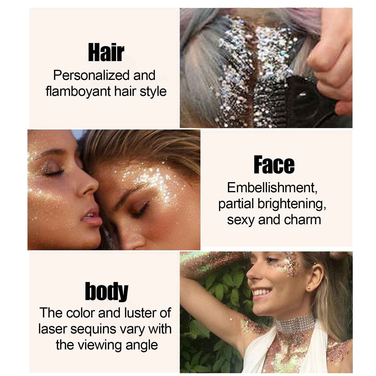 EELHOE Shining Body Skin Gel (White) Makeup Fish Scale Sequin Gel Sequin Stage Performance Makeup Props Eyeshadow