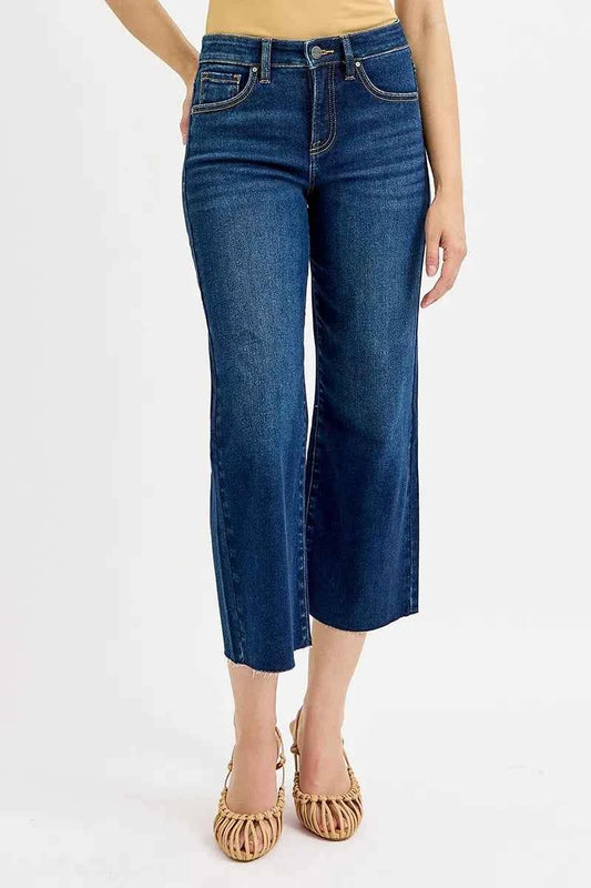 RISEN Full Size Tummy Control High Rise Crop Wide Jeans Plus Size