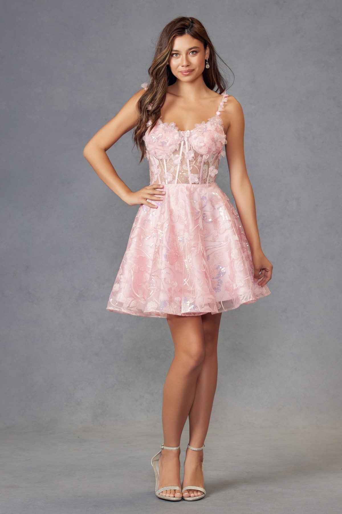 Juliet JT917A Dress Embroidered Lace with Corset Bodice Cocktail Dress