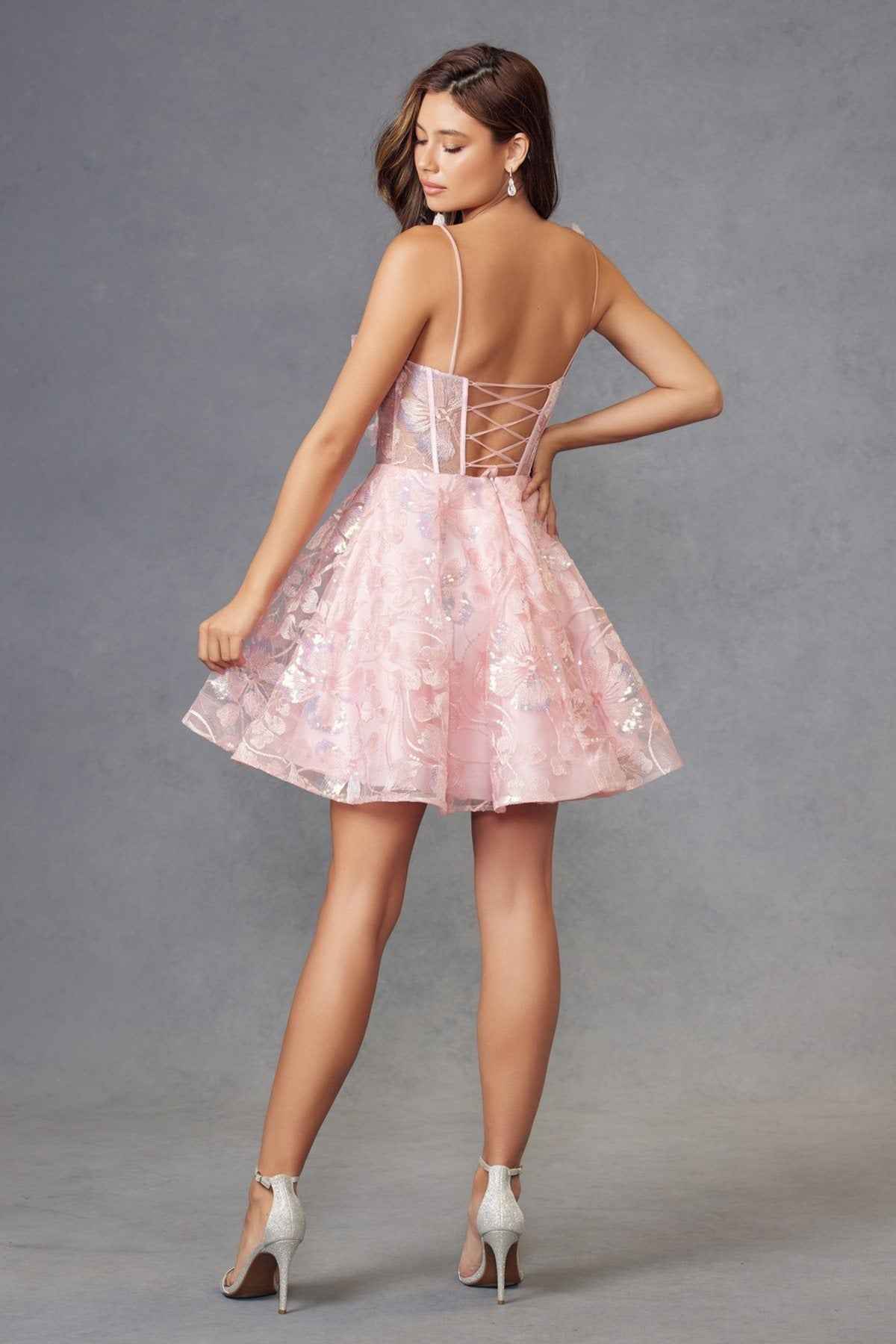 Juliet JT917A Dress Embroidered Lace with Corset Bodice Cocktail Dress