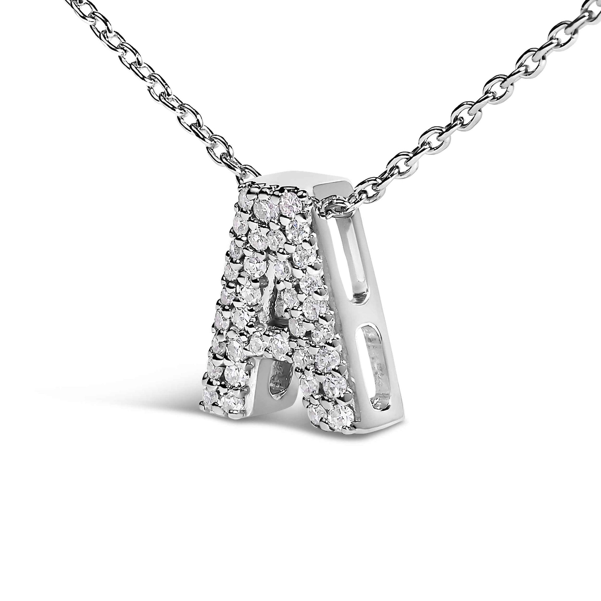 10K White Gold Diamond Accent "A" Initial Bubble Pendant Necklace
