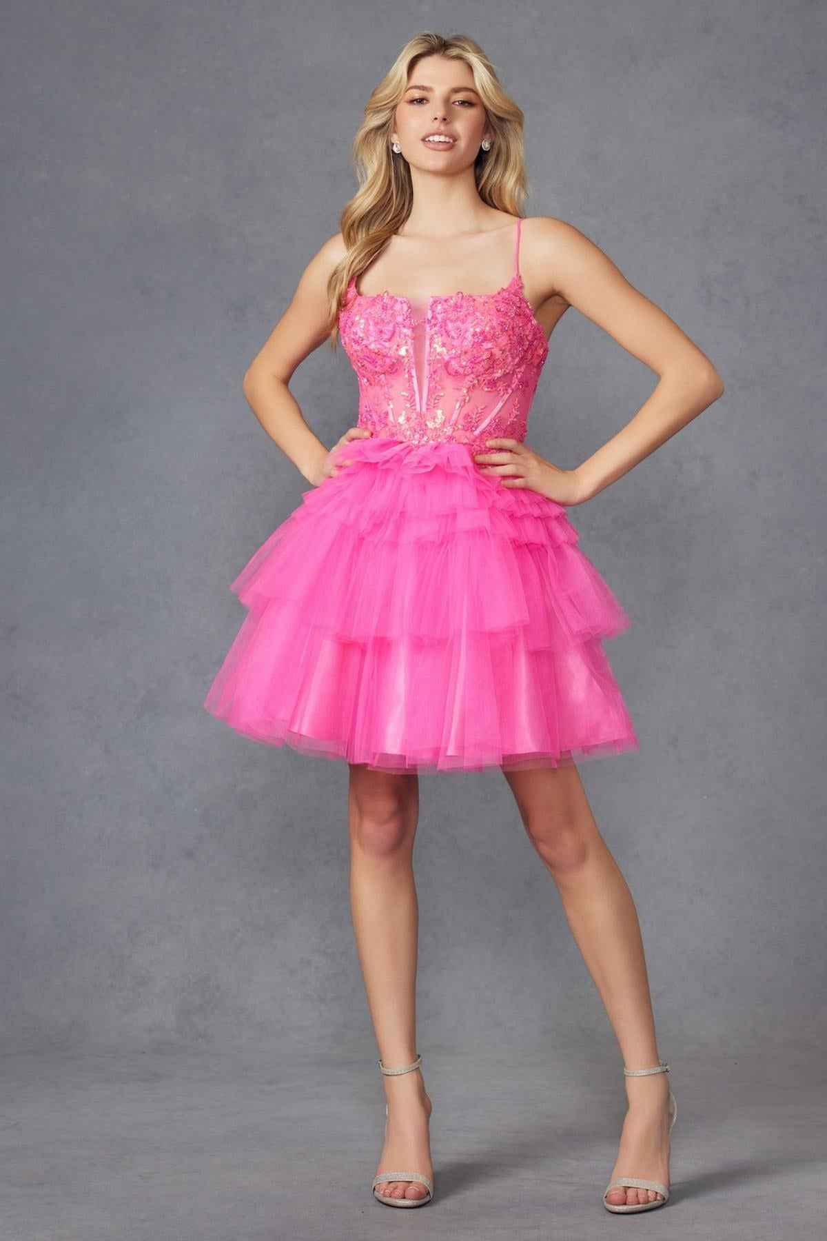 Juliet JT935K Dress Corset Top Tulle Ruffle Cocktail Skirt