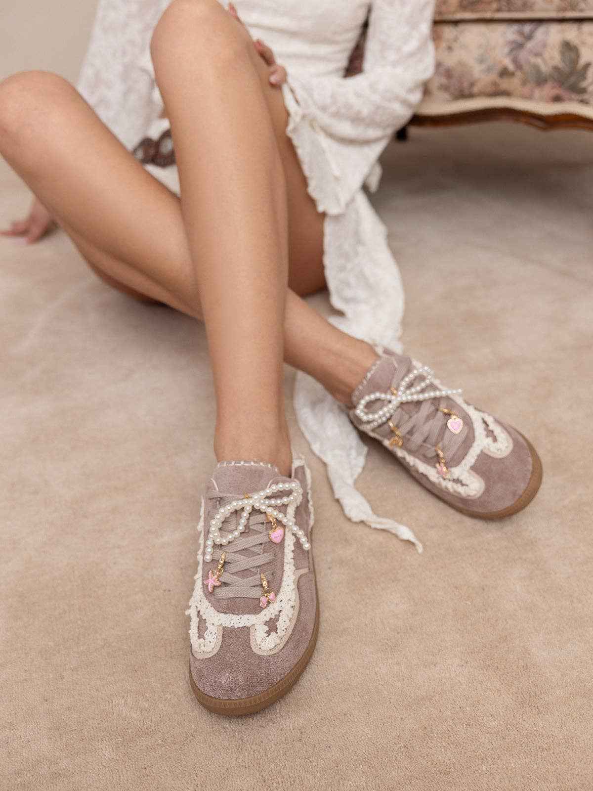 The April | Dark Grey Lace-Trimmed Retro Sneaker