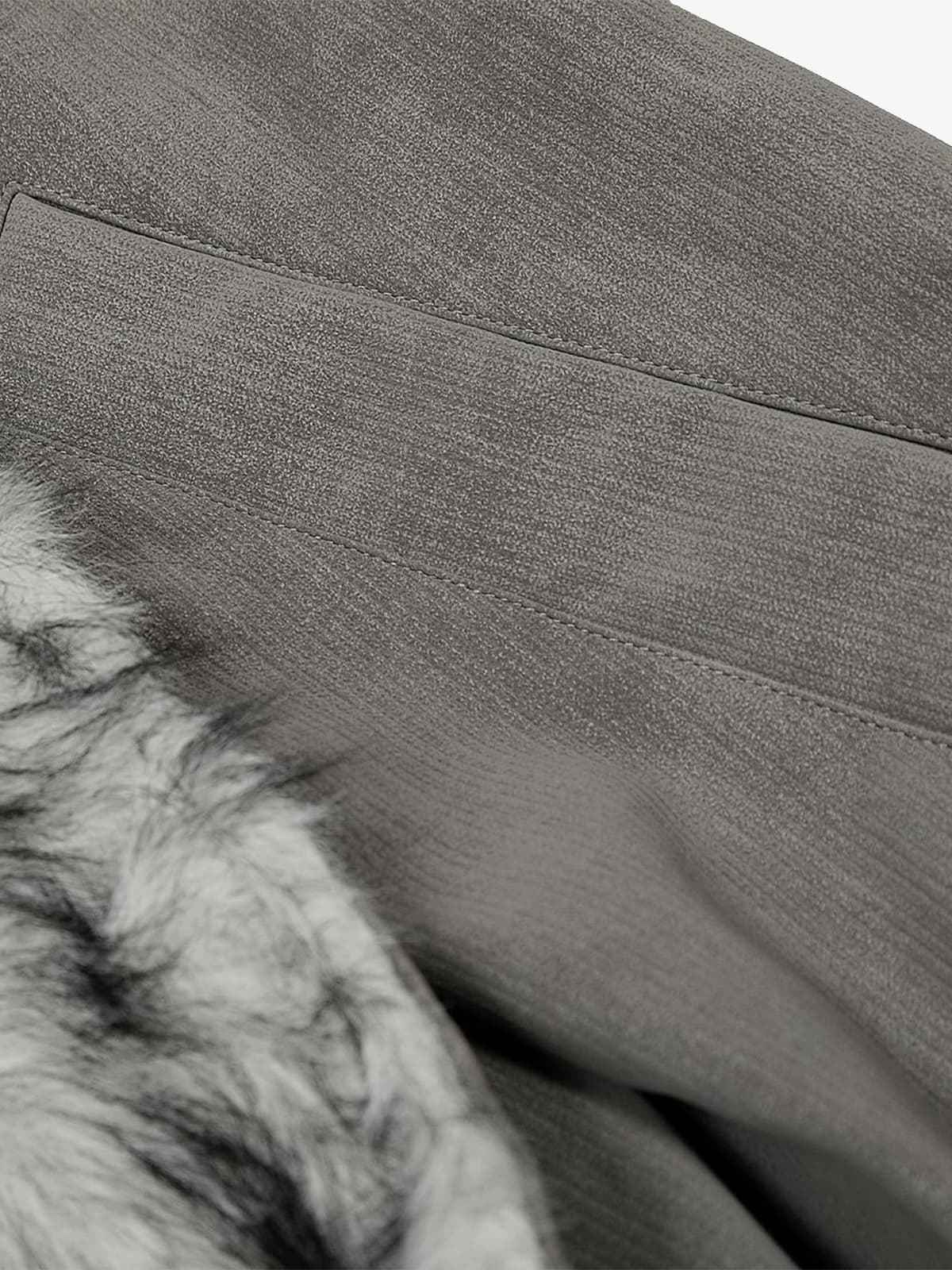 Vintage Dual-layer Collar Fleece-lined Zipper Jacket