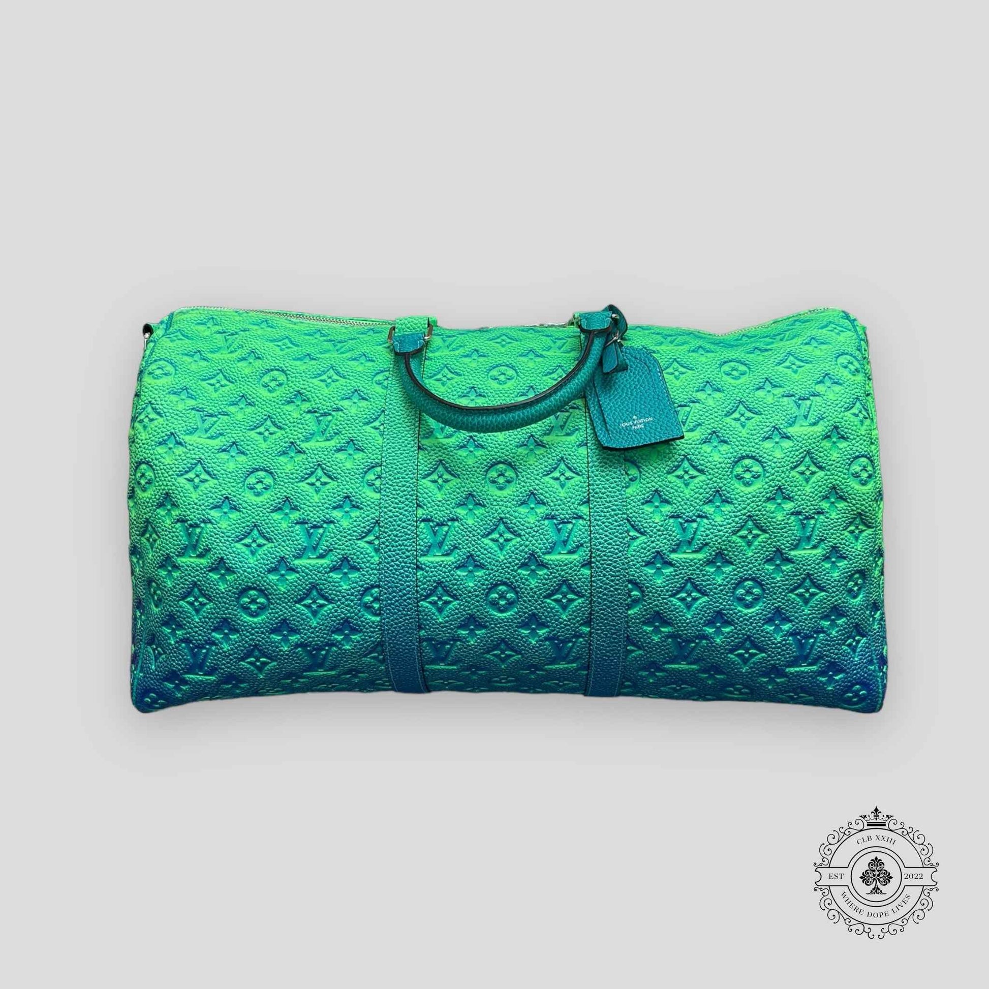 Louis Vuitton Taurillon Illusion Keepall Tote in Bleu Vert