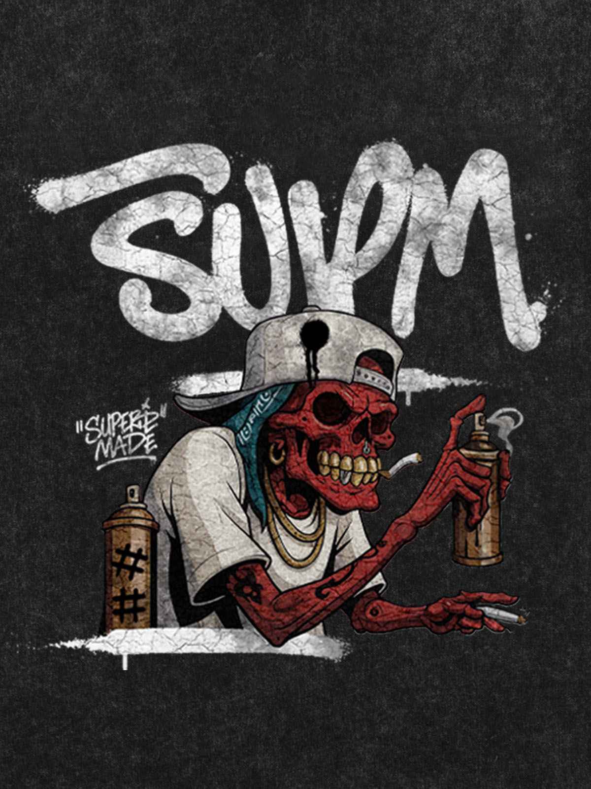 Street Trendy Skull Spray-Paint Graffiti Master T-Shirt