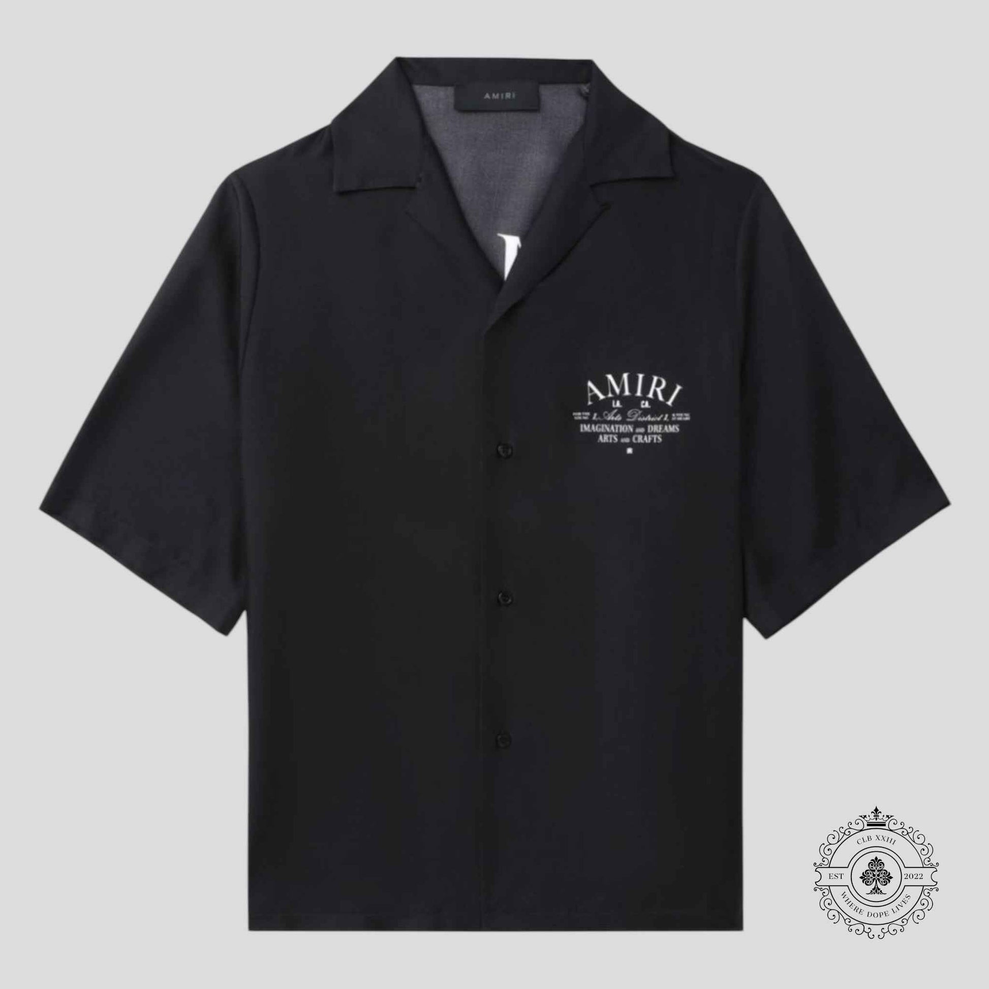 Amiri Imaginations Silk Button Up Tee in Black