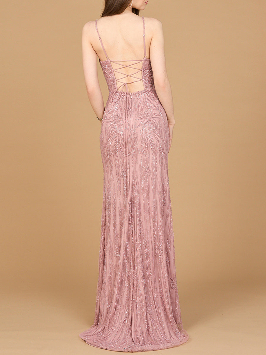 Beaded Lace-up Dress with Slit - JUSTLUXURY