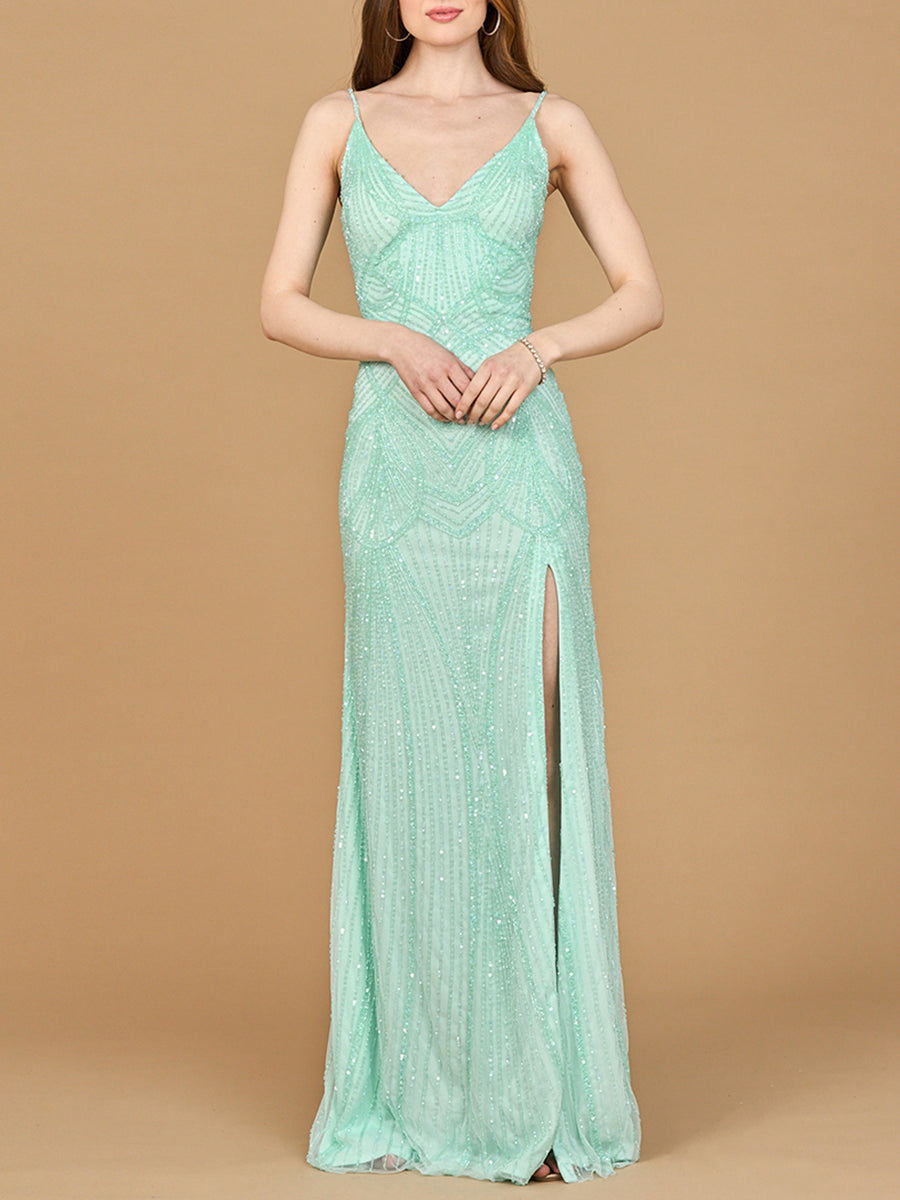 Beaded Lace-up Dress with Slit - JUSTLUXURY