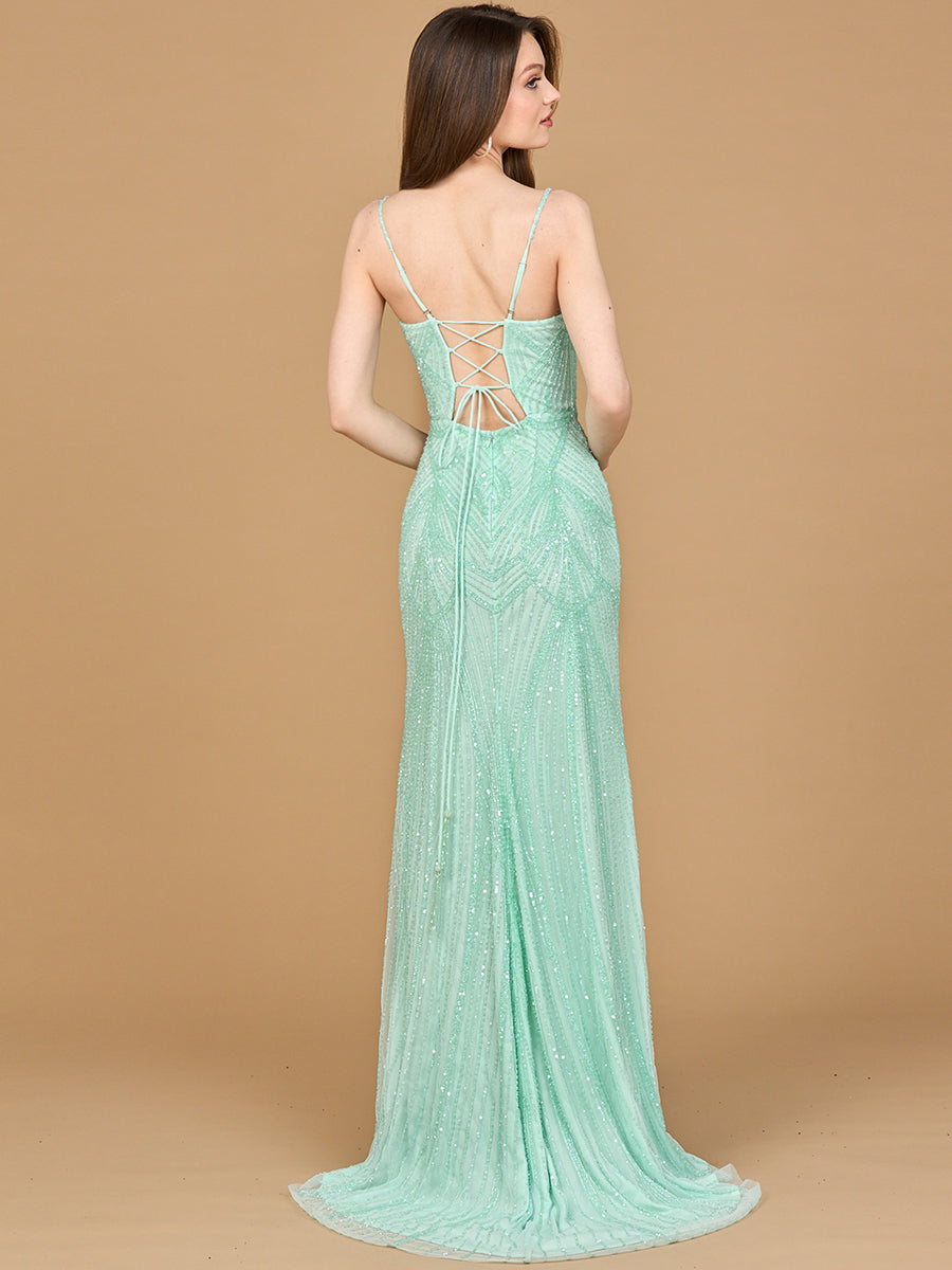 Beaded Lace-up Dress with Slit - JUSTLUXURY