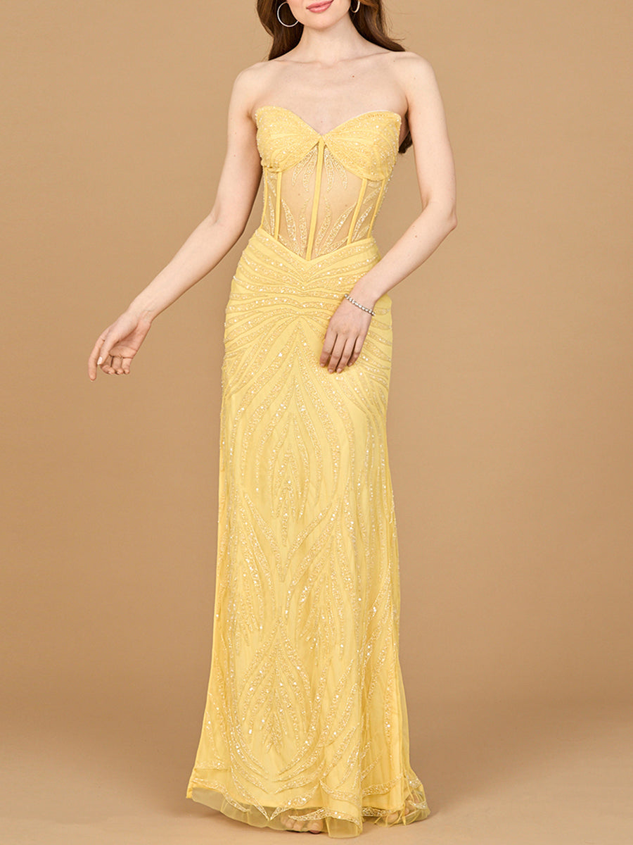 Beaded Corset Prom Dress with Slit - JUSTLUXURY