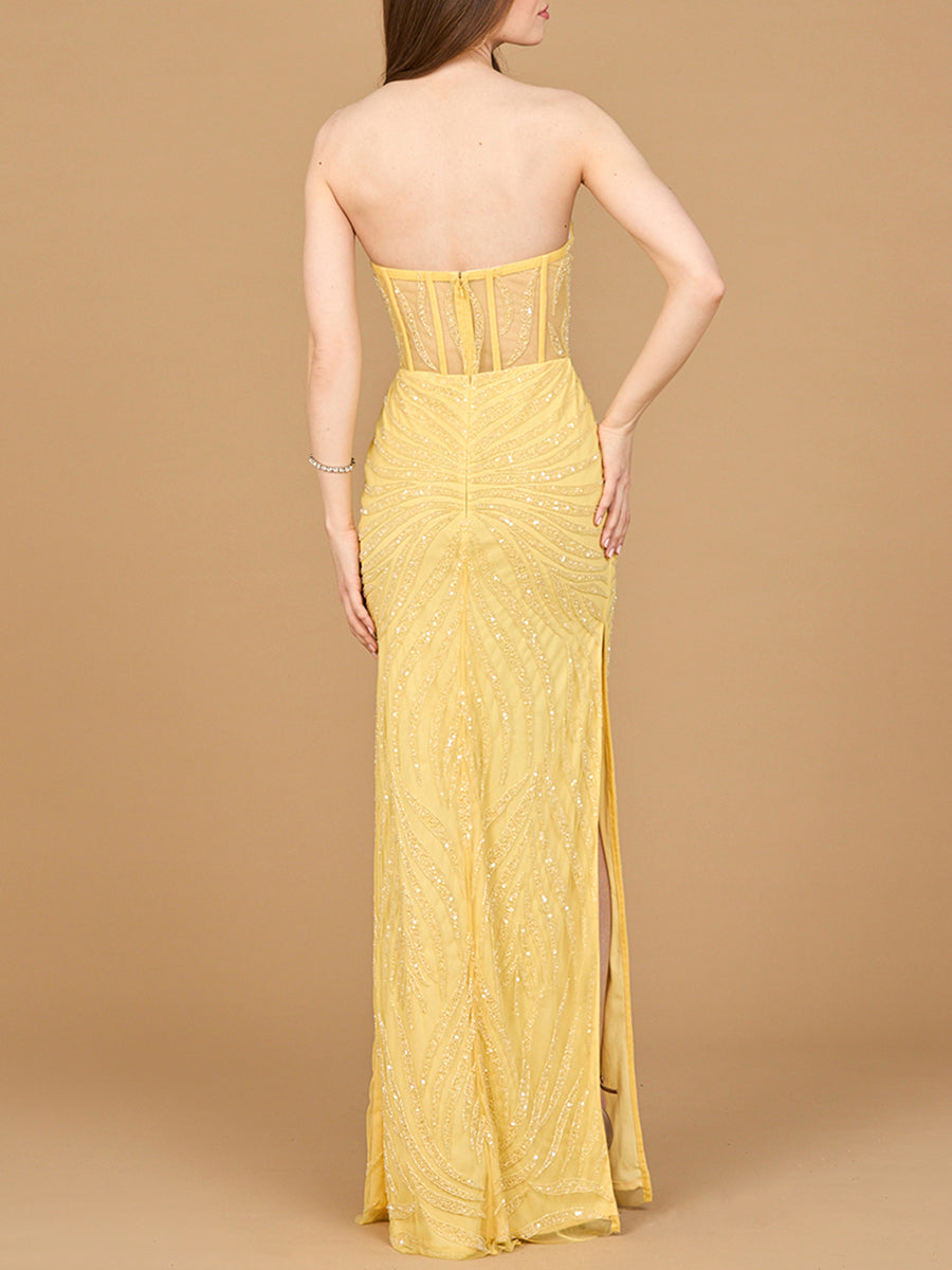 Beaded Corset Prom Dress with Slit - JUSTLUXURY
