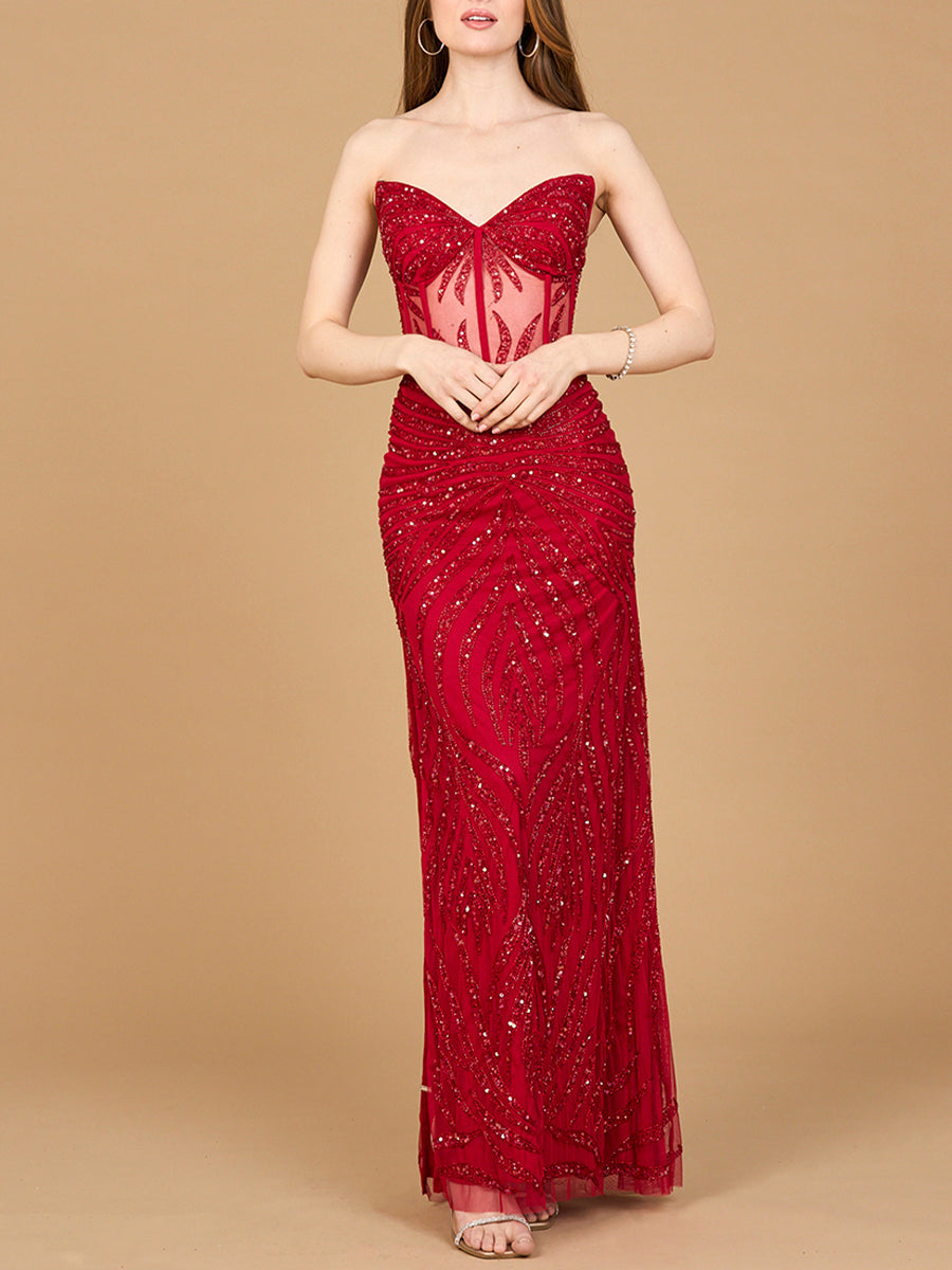 Beaded Corset Prom Dress with Slit - JUSTLUXURY