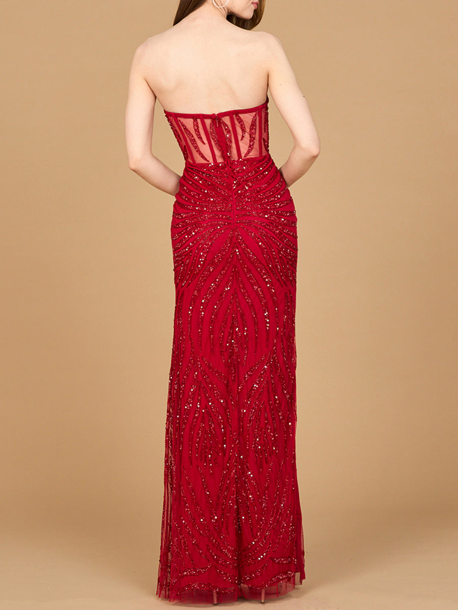 Beaded Corset Prom Dress with Slit - JUSTLUXURY