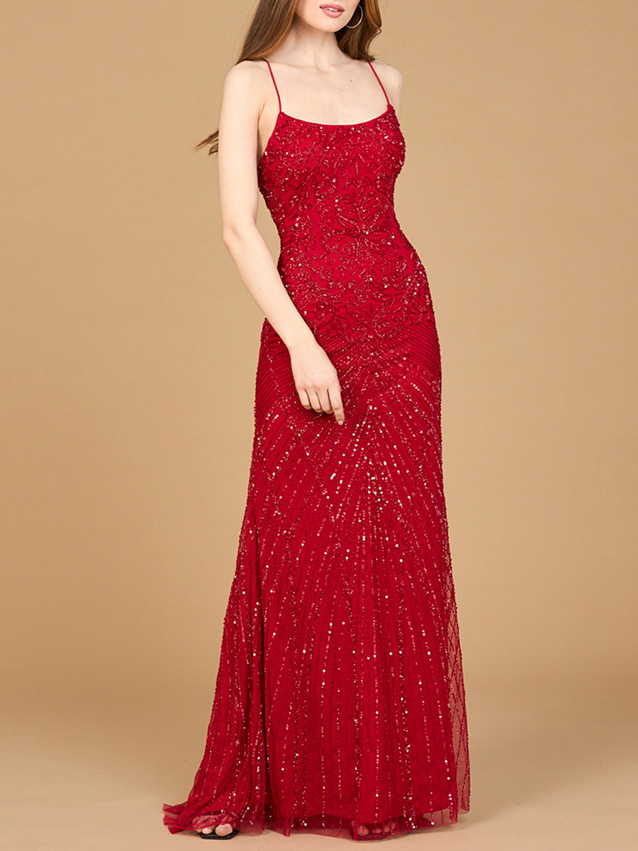 Lace Up Open Back Beaded Dress - JUSTLUXURY