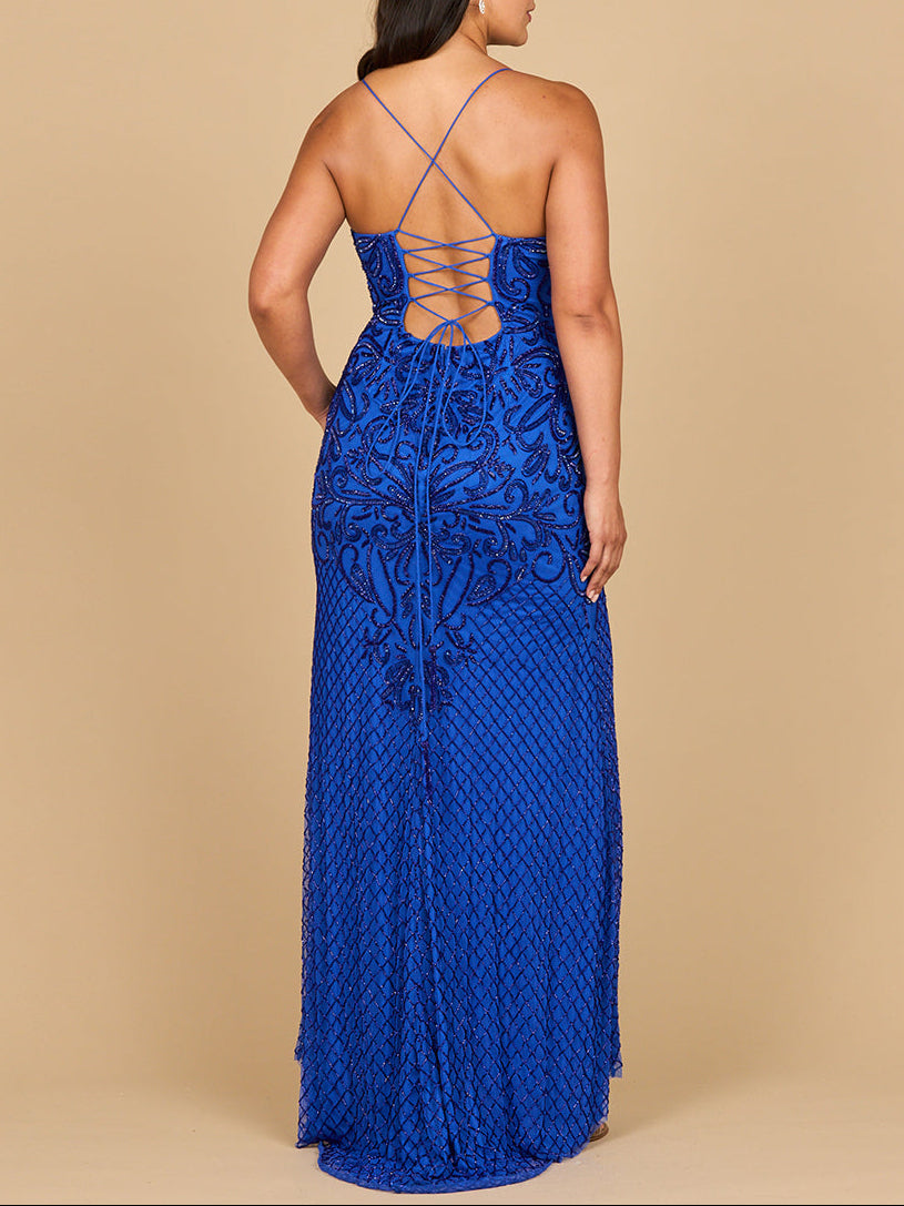 Lace Up Open Back Beaded Dress - JUSTLUXURY