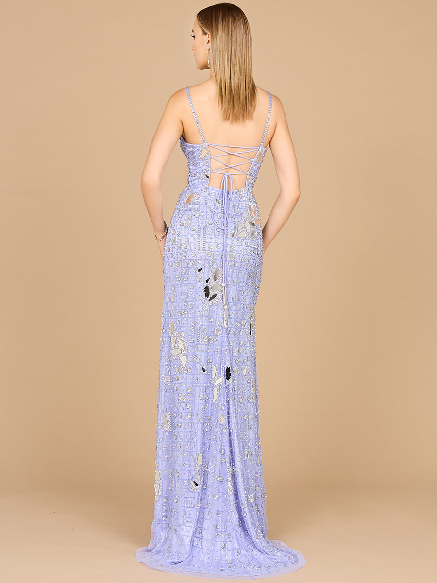 Mirror Beaded Gown With High Slit - JUSTLUXURY
