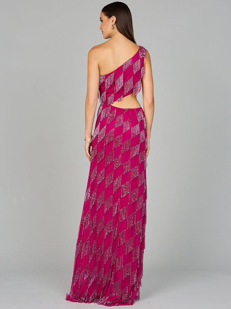 One Shoulder Fringe Gown - JUSTLUXURY