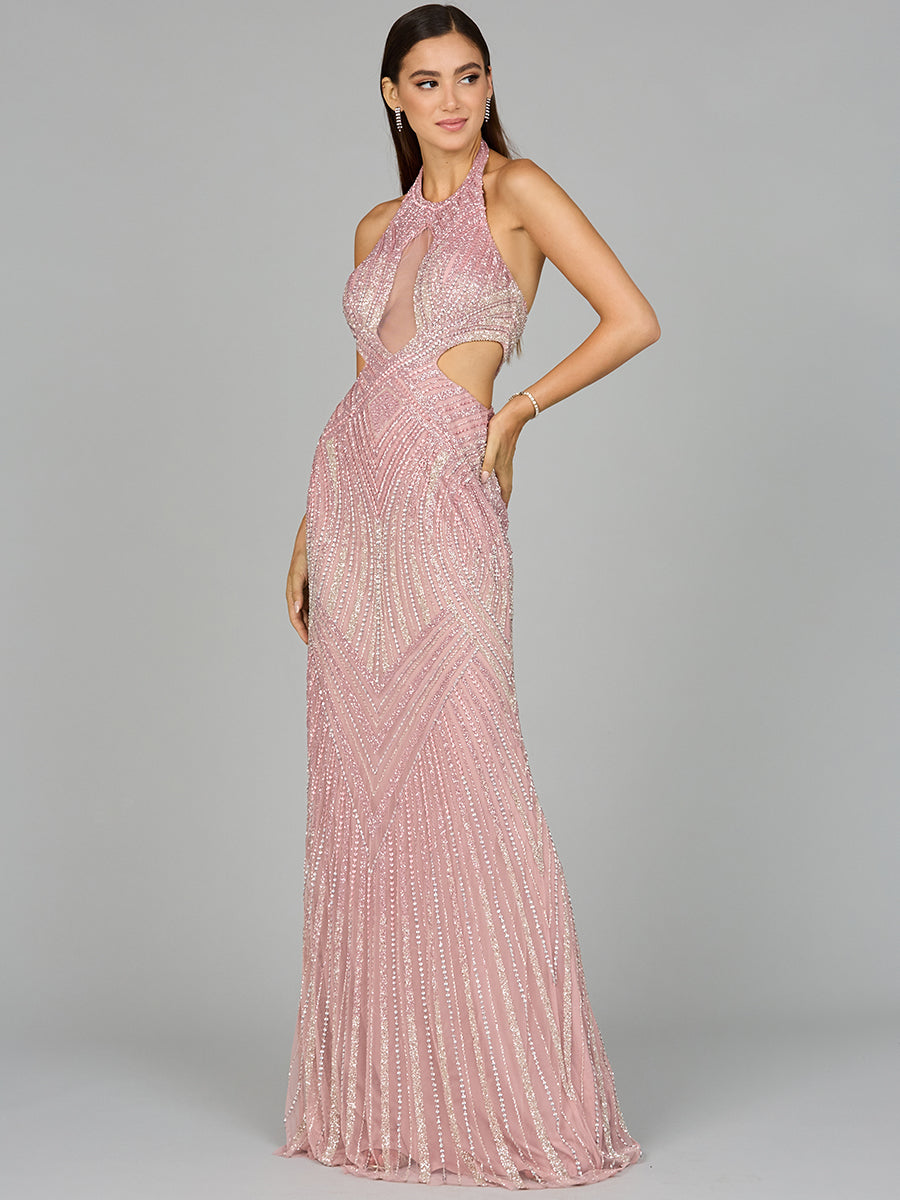 Halter Neck Beaded Dress with Cutouts - JUSTLUXURY