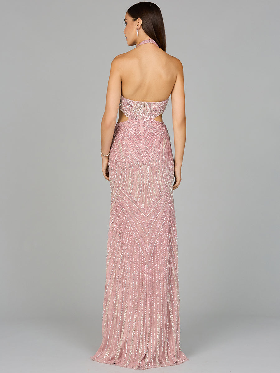 Halter Neck Beaded Dress with Cutouts - JUSTLUXURY