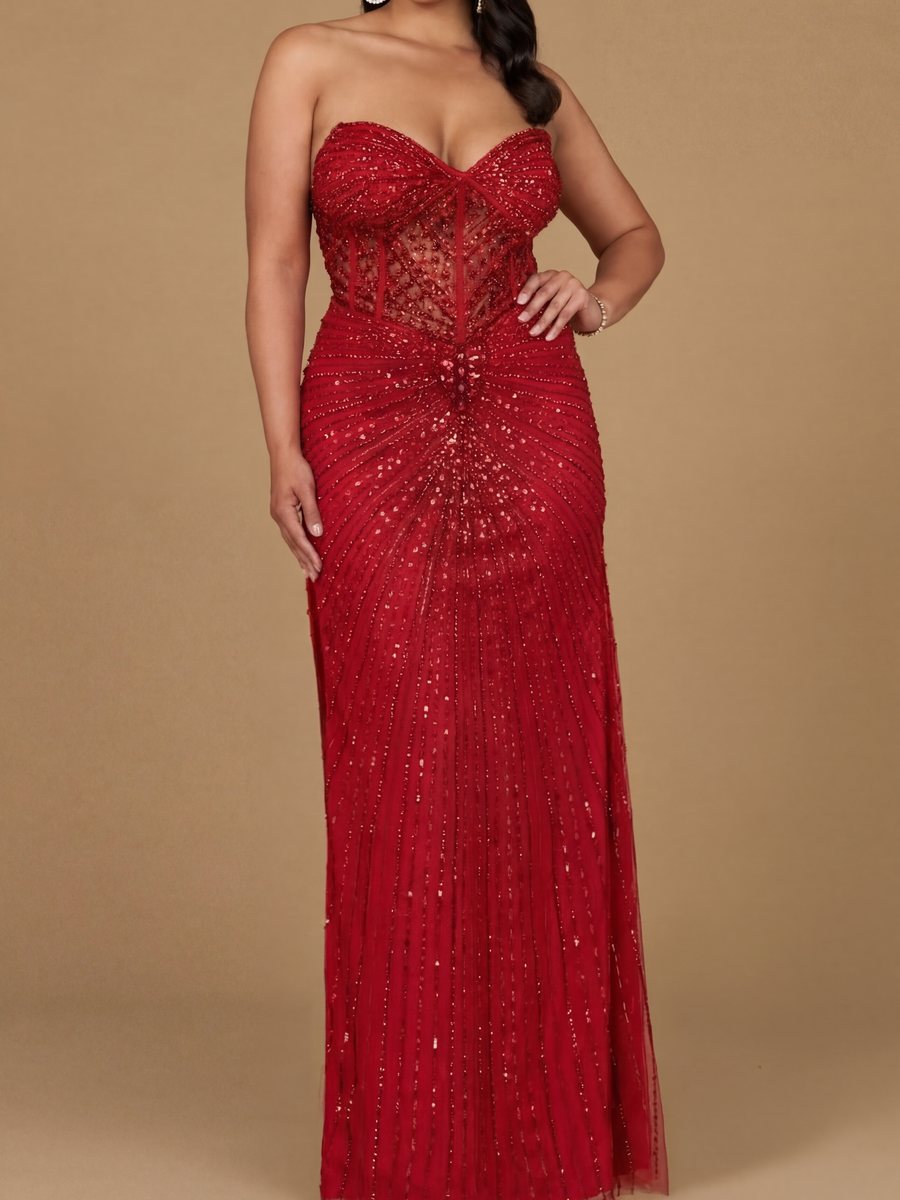 Embellished Strapless Gown with Slit | 9953 - JUSTLUXURY