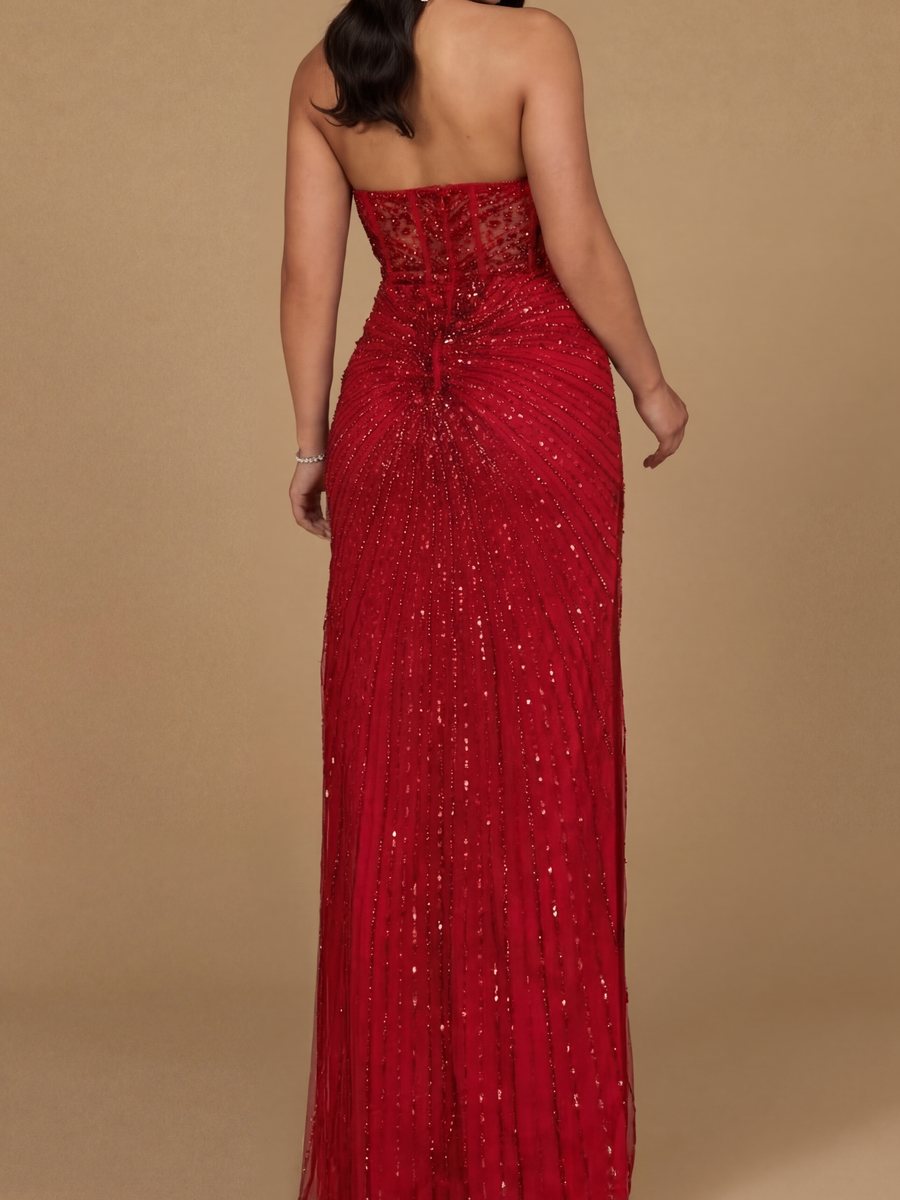 Embellished Strapless Gown with Slit | 9953 - JUSTLUXURY