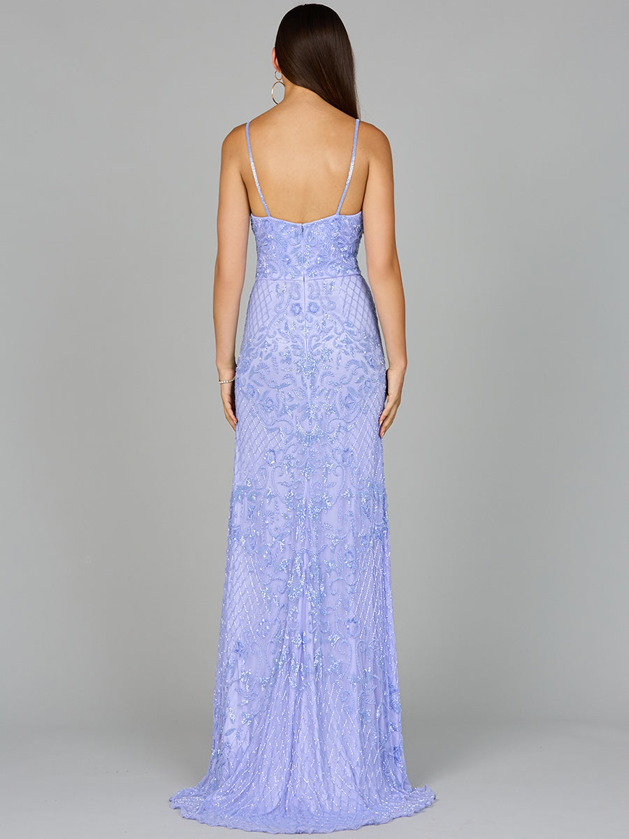 Body Con V-Neck Beaded Gown - JUSTLUXURY