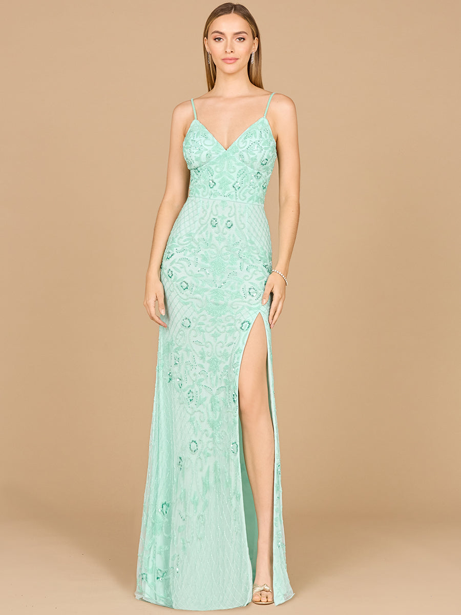 Body Con V-Neck Beaded Gown - JUSTLUXURY