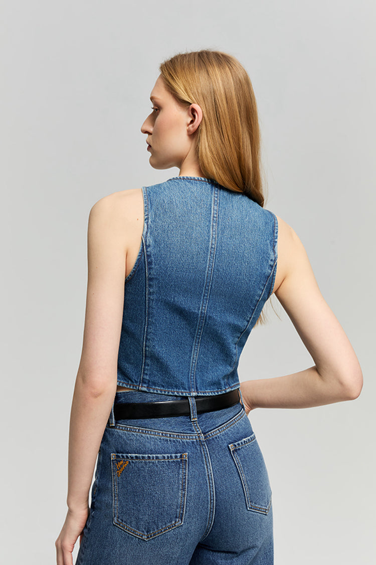 Blue Horizon Denim Vest HJ903 - JUSTLUXURY
