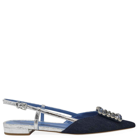 Denim/Silver Sling Back Flat