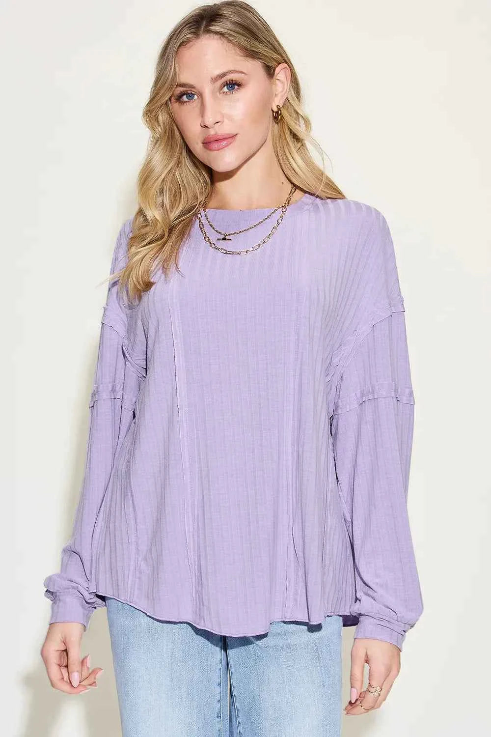 Basic Bae Full Size Ribbed Round Neck Long Sleeve T-Shirt