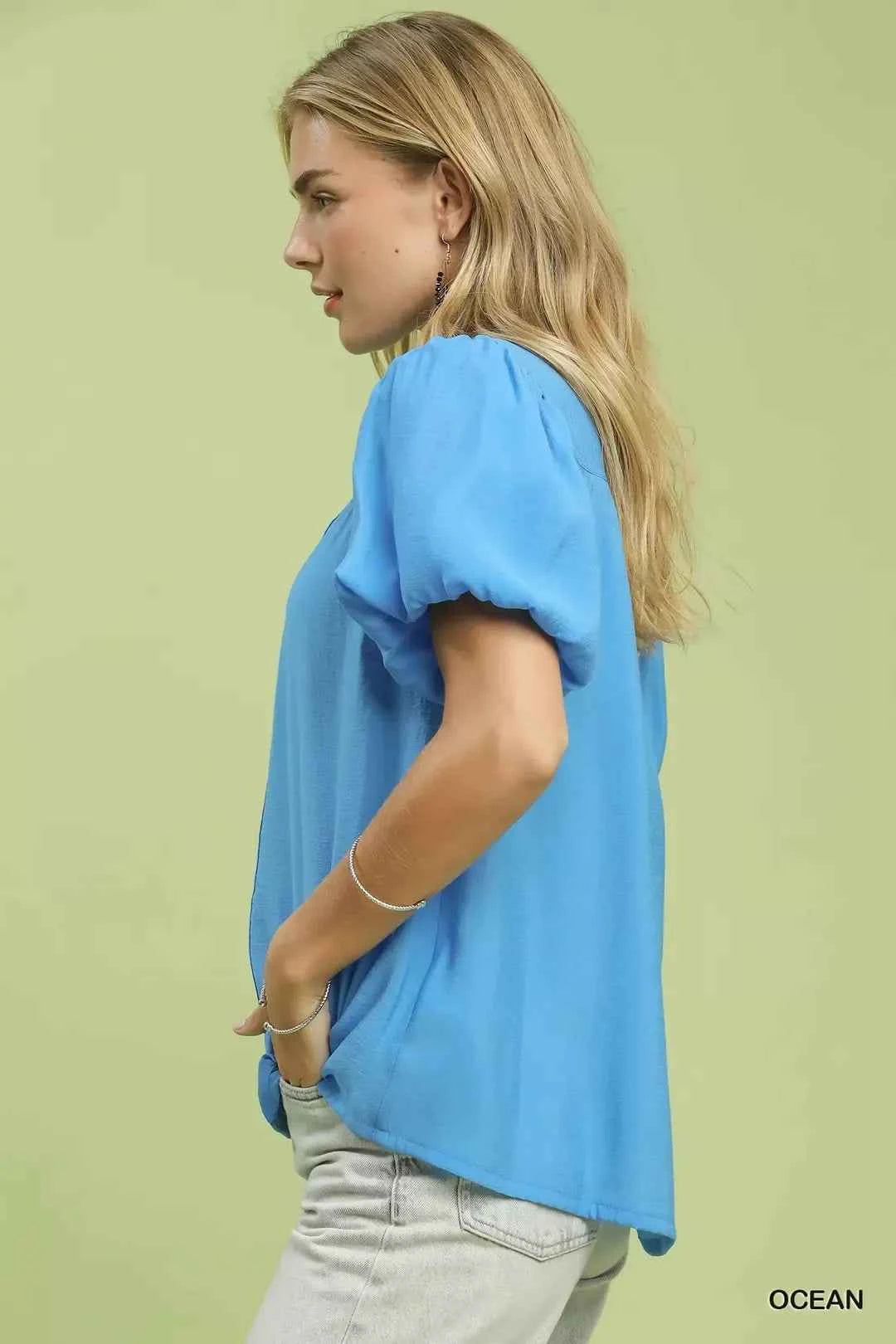 Umgee Button-Down Puff Sleeve Shirt