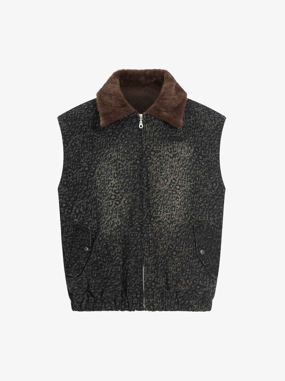 Vintage Leopard Print Fleece Zip Up Vest