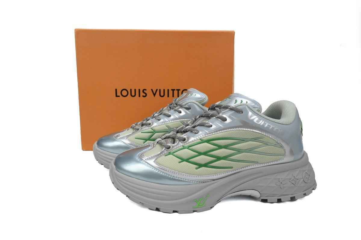 Custom LV Discovery Lace Up White Silver Green SneakerNational