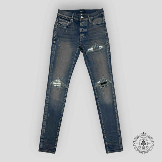 Amiri MX1 Plaid Patch Jeans in Dark Indigo